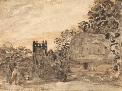 Reetgedecktes Haus und Kirche von Samuel Palmer